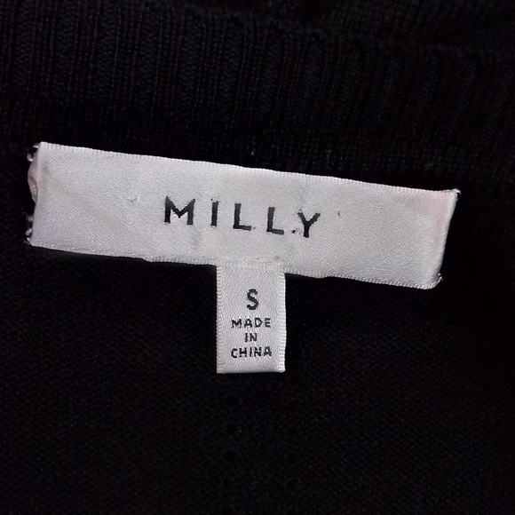 Milly | Black Wool Eyelet Layered Effect Crew Neck Pullover Style Sweater Top - Picture 6 of 8